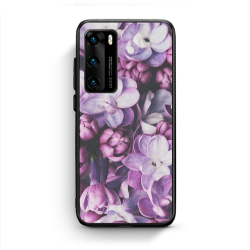 Huawei P40 Purple Flowers Black Glossy Θήκη