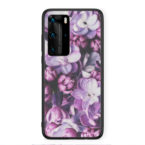 Huawei P40 Pro Purple Flowers Black Glossy Θήκη