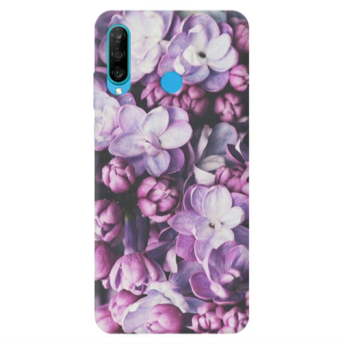 Huawei P30 Lite Purple Flowers Transparent Silicone TPU Θήκη