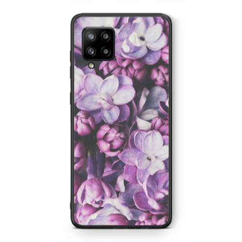 Samsung A42 5G Purple Flowers Black Glossy Θήκη