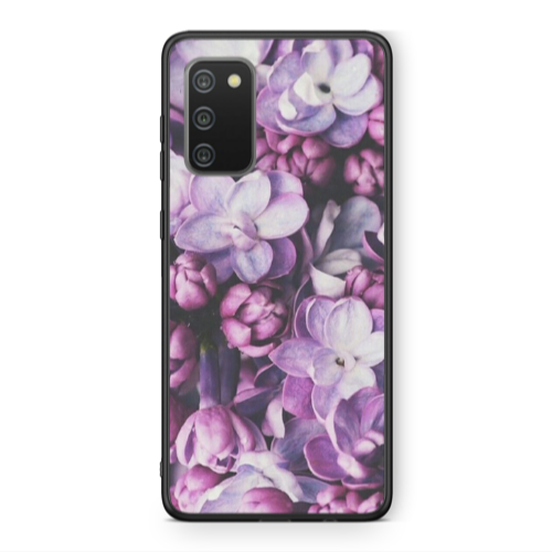 Samsung A02s Purple Flowers Black Glossy Θήκη