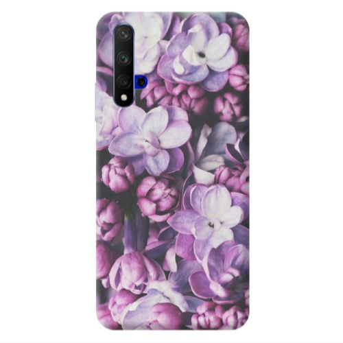 Huawei Nova 5 T Purple Flowers Transparent Silicone TPU Θήκη