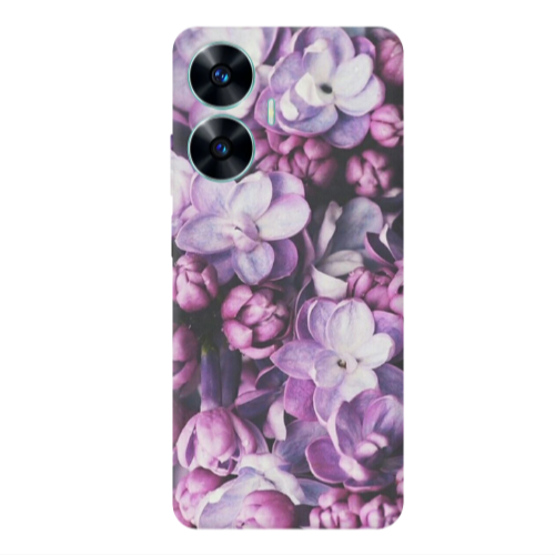 Realme C55 Purple Flowers Transparent Silicone TPU Θήκη