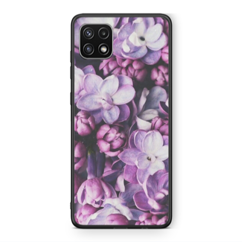 Samsung A22 5G Purple Flowers Black Glossy Θήκη