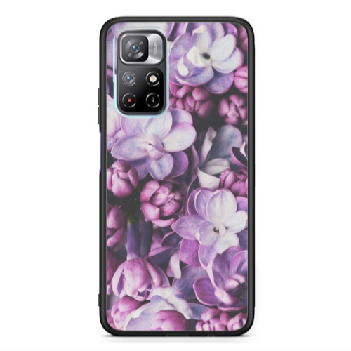 Xiaomi Poco M4 Pro 5G Purple Flowers Black Glossy Θήκη
