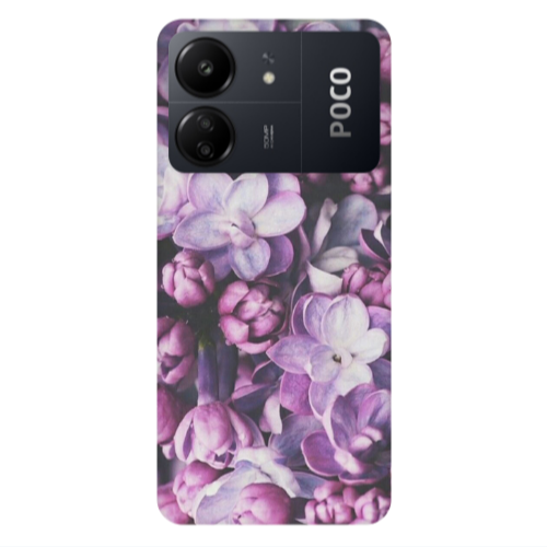 Xiaomi Poco C65 Purple Flowers Transparent Silicone TPU Θήκη