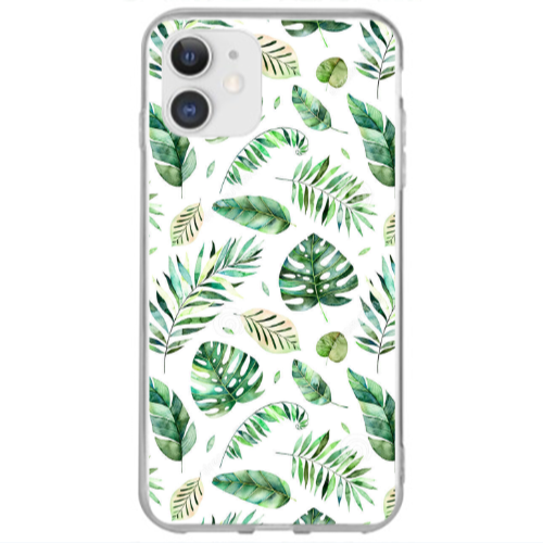 Apple iPhone 12 Green laves 2 Transparent Silicone TPU Θήκη