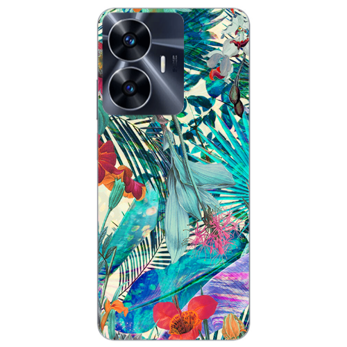 Realme Note 50 Blue laves tropical Transparent Silicone TPU Θήκη