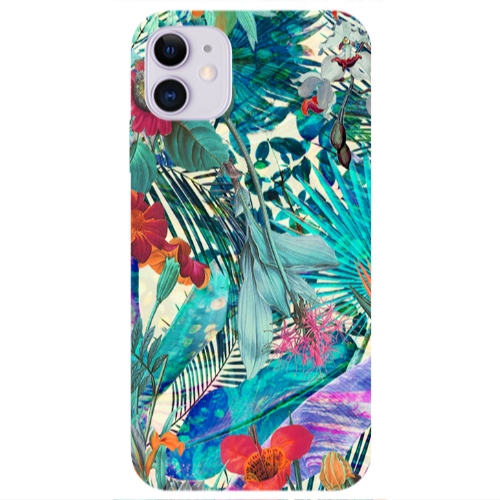 Apple iPhone 11  Blue laves tropical Transparent Silicone TPU Θήκη