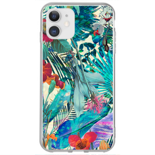 Apple iPhone 12 Blue laves tropical Transparent Silicone TPU Θήκη