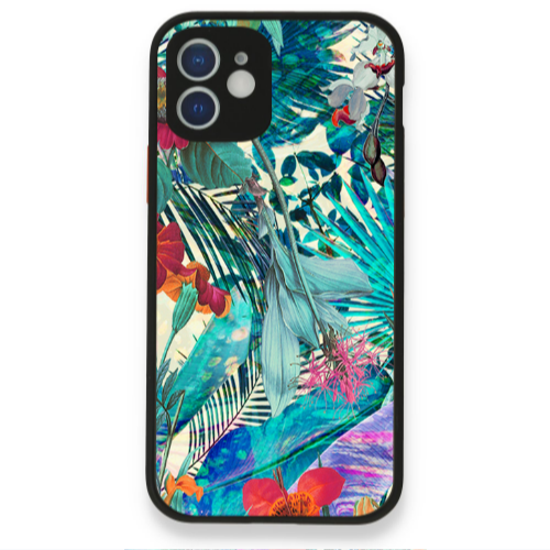 Apple iPhone 12 Blue laves tropical Black Glossy Θήκη