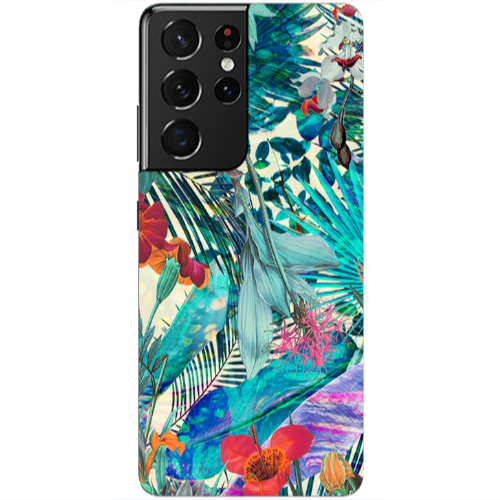 Samsung S21 Ultra Blue laves tropical Transparent Silicone TPU Θήκη
