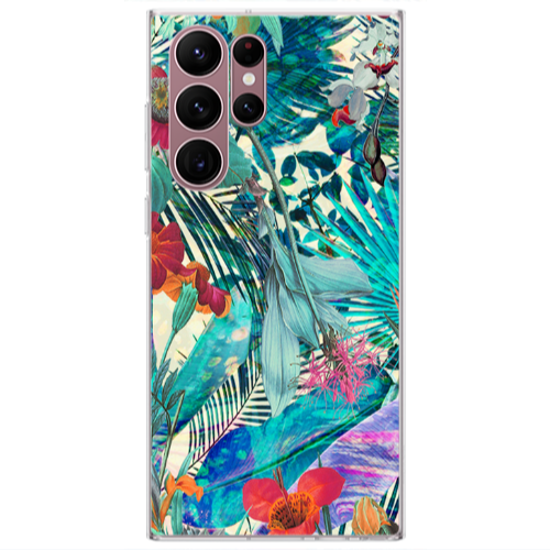 Samsung S22 Ultra Blue laves tropical Transparent Silicone TPU Θήκη