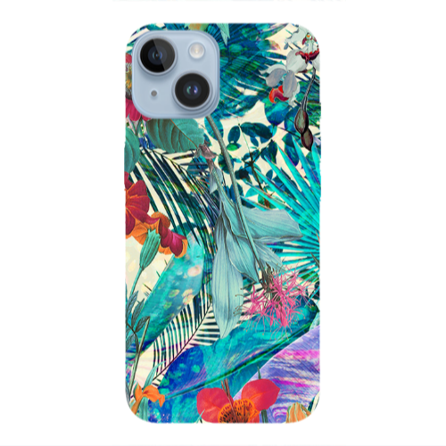 Apple iPhone 14  Blue laves tropical Transparent Silicone TPU Θήκη
