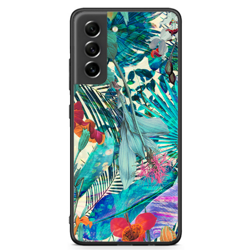 Samsung S21 FE Blue laves tropical Black Glossy Θήκη