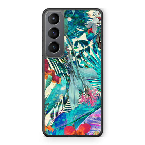 Samsung S21 PLUS Blue laves tropical Black Glossy Θήκη