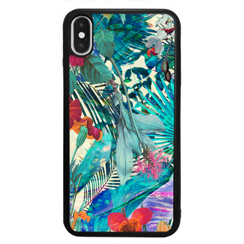 Apple iPhone Xs Max Blue laves tropical Black Glossy Θήκη