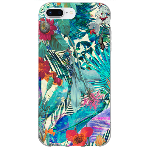 Apple iPhone 7 Plus Blue laves tropical Transparent Silicone TPU Θήκη