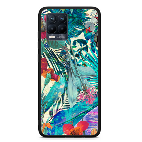 Realme 8  Blue laves tropical Black Glossy Θήκη