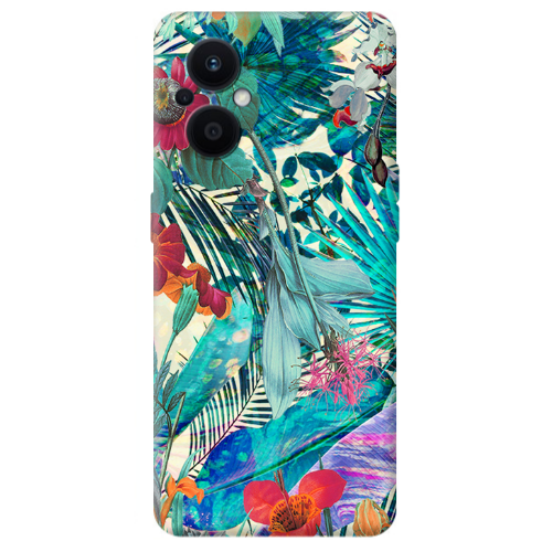 Oppo Reno 7 Lite Blue laves tropical Transparent Silicone TPU Θήκη