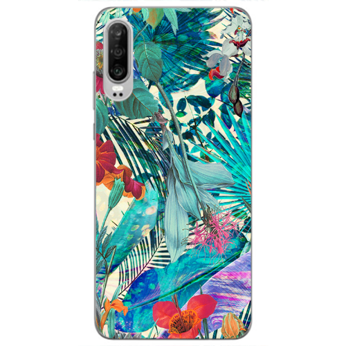 Huawei P30 Blue laves tropical Transparent Silicone TPU Θήκη