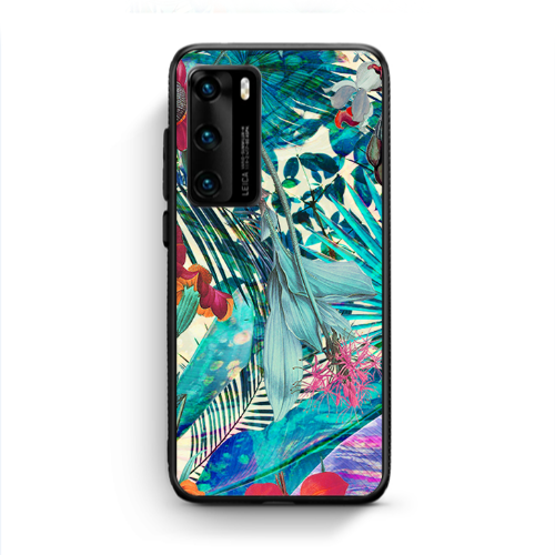 Huawei P40 Blue laves tropical Black Glossy Θήκη
