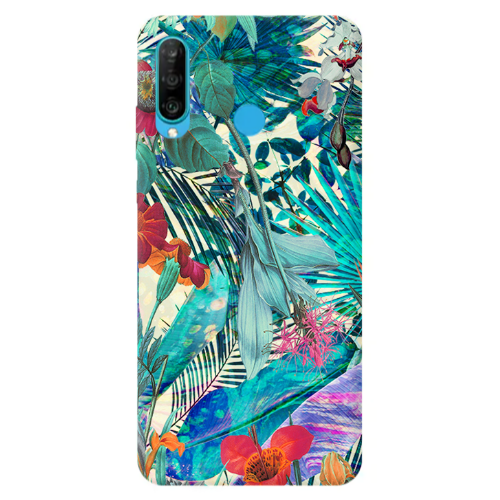 Huawei P30 Lite Blue laves tropical Transparent Silicone TPU Θήκη