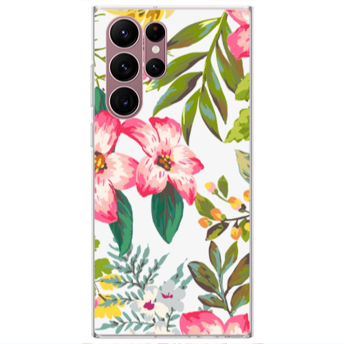 Samsung S22 Ultra Red laves Transparent Silicone TPU Θήκη