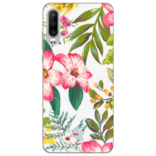 Huawei P30 Red laves Transparent Silicone TPU Θήκη