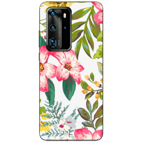 Huawei P40 Pro Red laves Transparent Silicone TPU Θήκη
