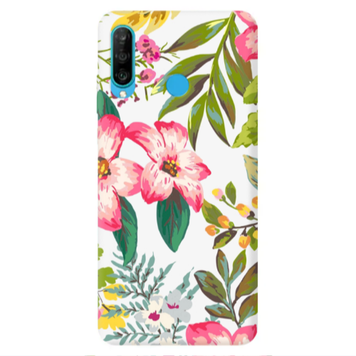 Huawei P30 Lite Red laves Transparent Silicone TPU Θήκη
