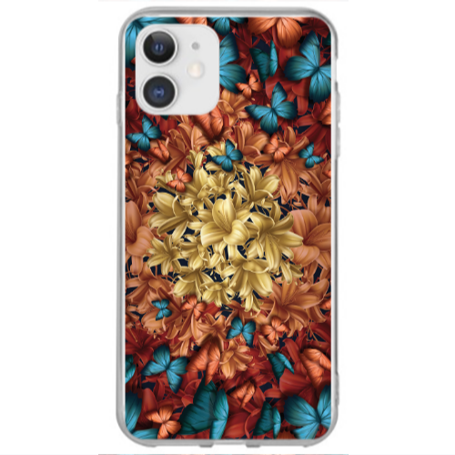 Apple iPhone 12 Blue butterflies Transparent Silicone TPU Θήκη