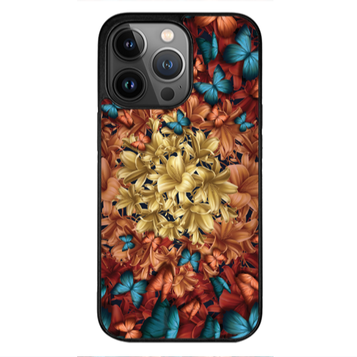Apple iPhone 13 Pro Max Blue butterflies Black Glossy Θήκη