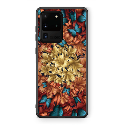 Samsung S20 Ultra Blue butterflies Black Glossy Θήκη