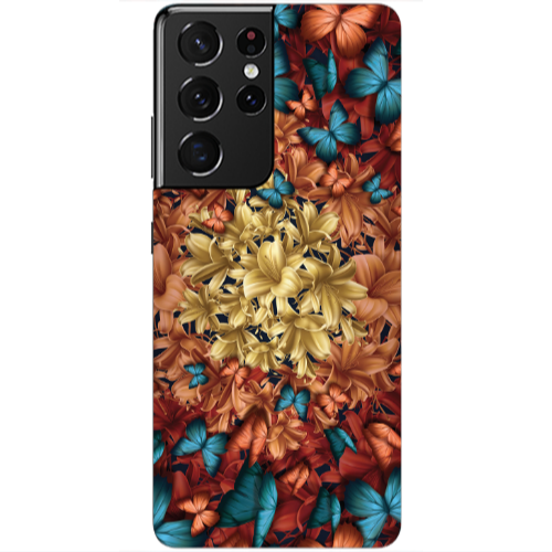 Samsung S21 Ultra Blue butterflies Transparent Silicone TPU Θήκη