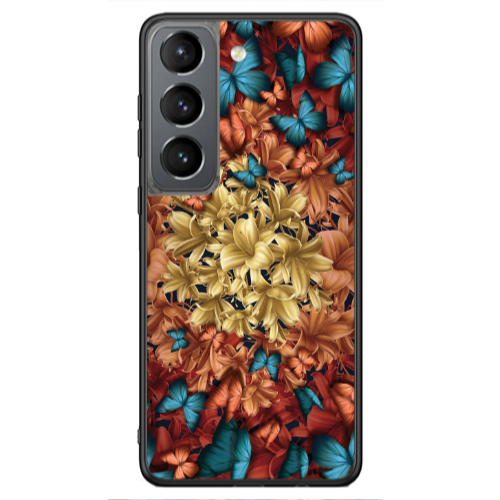 Samsung S21 Ultra Blue butterflies Black Glossy Θήκη