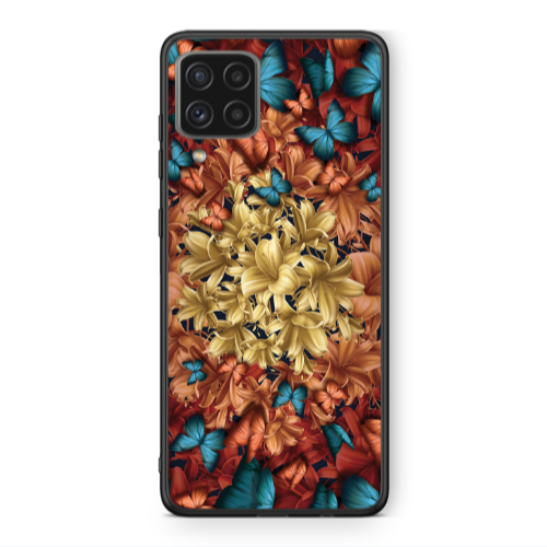 Samsung A22 4G Blue butterflies Black Glossy Θήκη