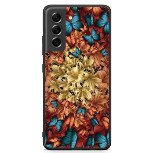 Samsung S21 FE Blue butterflies Black Glossy Θήκη