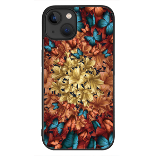 Apple iPhone 13 Mini Blue butterflies Black Glossy Θήκη