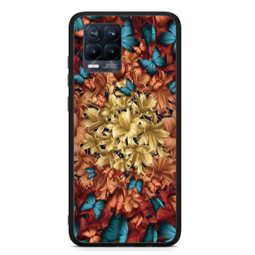 Realme 8  Blue butterflies Black Glossy Θήκη