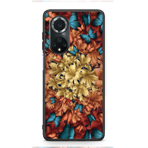Huawei Nova 9 Blue butterflies Black Glossy Θήκη