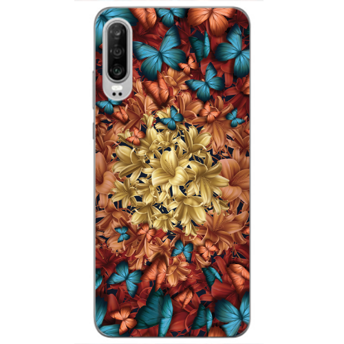 Huawei P30 Blue butterflies Transparent Silicone TPU Θήκη