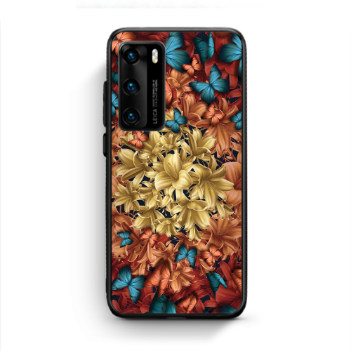 Huawei P40 Blue butterflies Black Glossy Θήκη