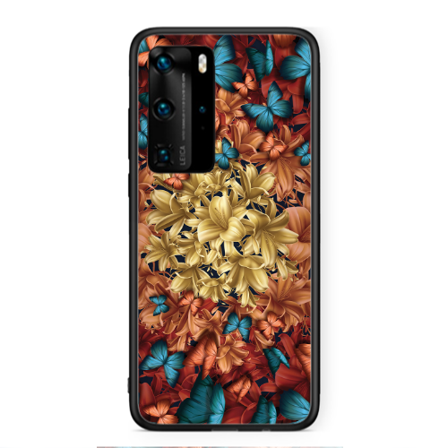 Huawei P40 Pro Blue butterflies Black Glossy Θήκη