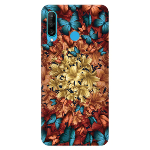 Huawei P30 Lite Blue butterflies Transparent Silicone TPU Θήκη