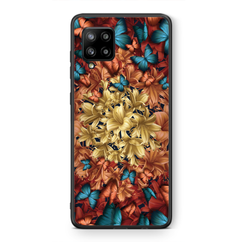 Samsung A42 5G Blue butterflies Black Glossy Θήκη