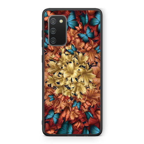 Samsung A02s Blue butterflies Black Glossy Θήκη
