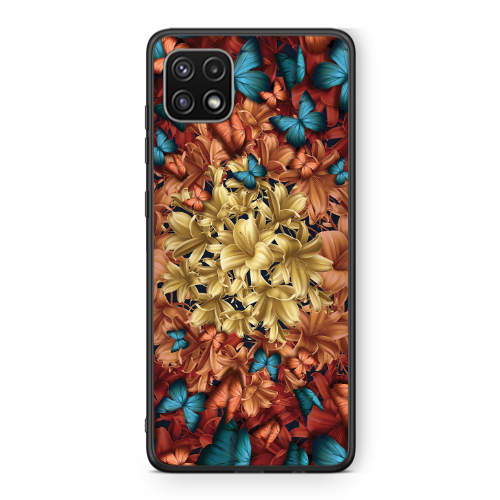 Samsung A22 5G Blue butterflies Black Glossy Θήκη