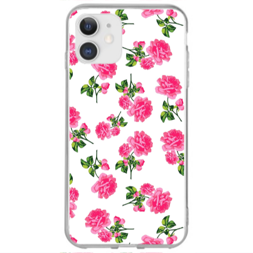 Apple iPhone 12 Roses White Transparent Silicone TPU Θήκη