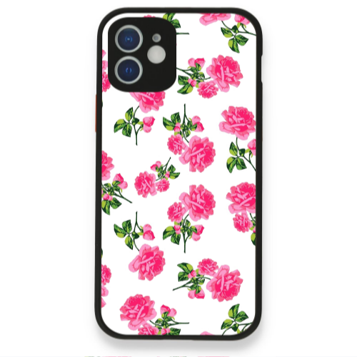 Apple iPhone 12 Roses White Black Glossy Θήκη